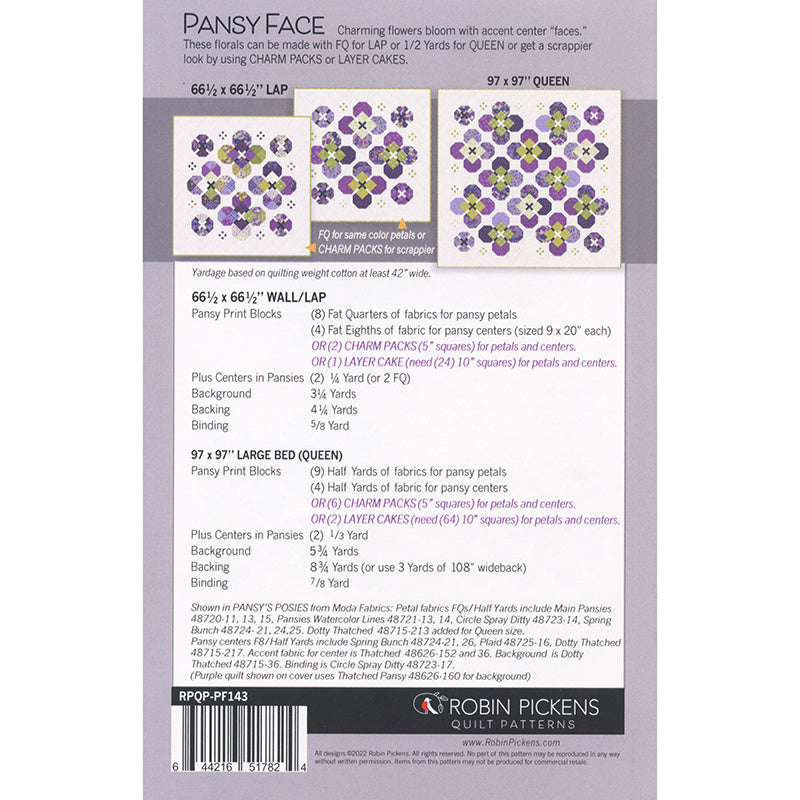 Pansy Face Quilt Pattern Alternative View #1