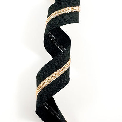 Emmaline #5 Zippers-by-the-Yard - Black with Copper