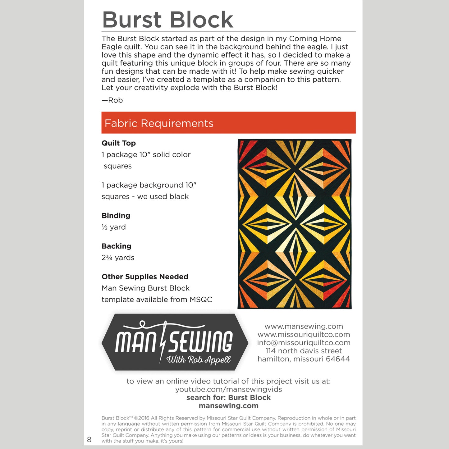 Digital Download - Burst Block Pattern from Man Sewing Alternative View #1
