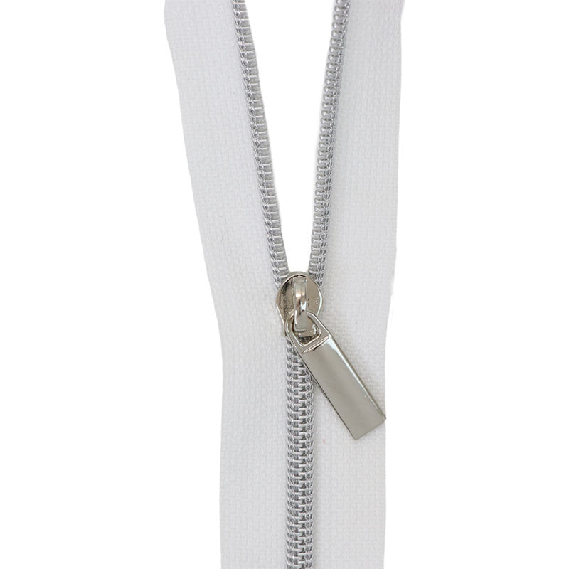 Sallie Tomato #3 Nylon Zippers & Pulls - White with Nickel Coil Primary Image