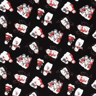 Snowy Tidings - Snowman Tossed Black Yardage