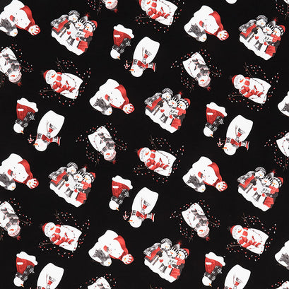 Snowy Tidings - Snowman Tossed Black Yardage