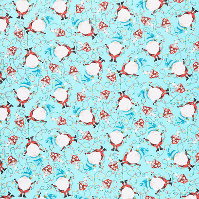 I'll be Gnome for Christmas - Gnomes and Christmas Lights Blue Yardage