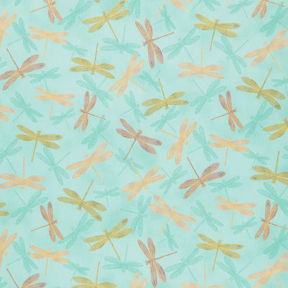 Aurelia - Dragonflies Mint Metallic Yardage