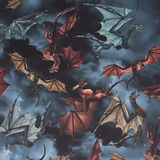 Dragon's Lair - Dragon's Battle Grey Digitally Printed Yardage
