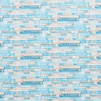 Beach Therapy - Words Turquoise Multi Yardage