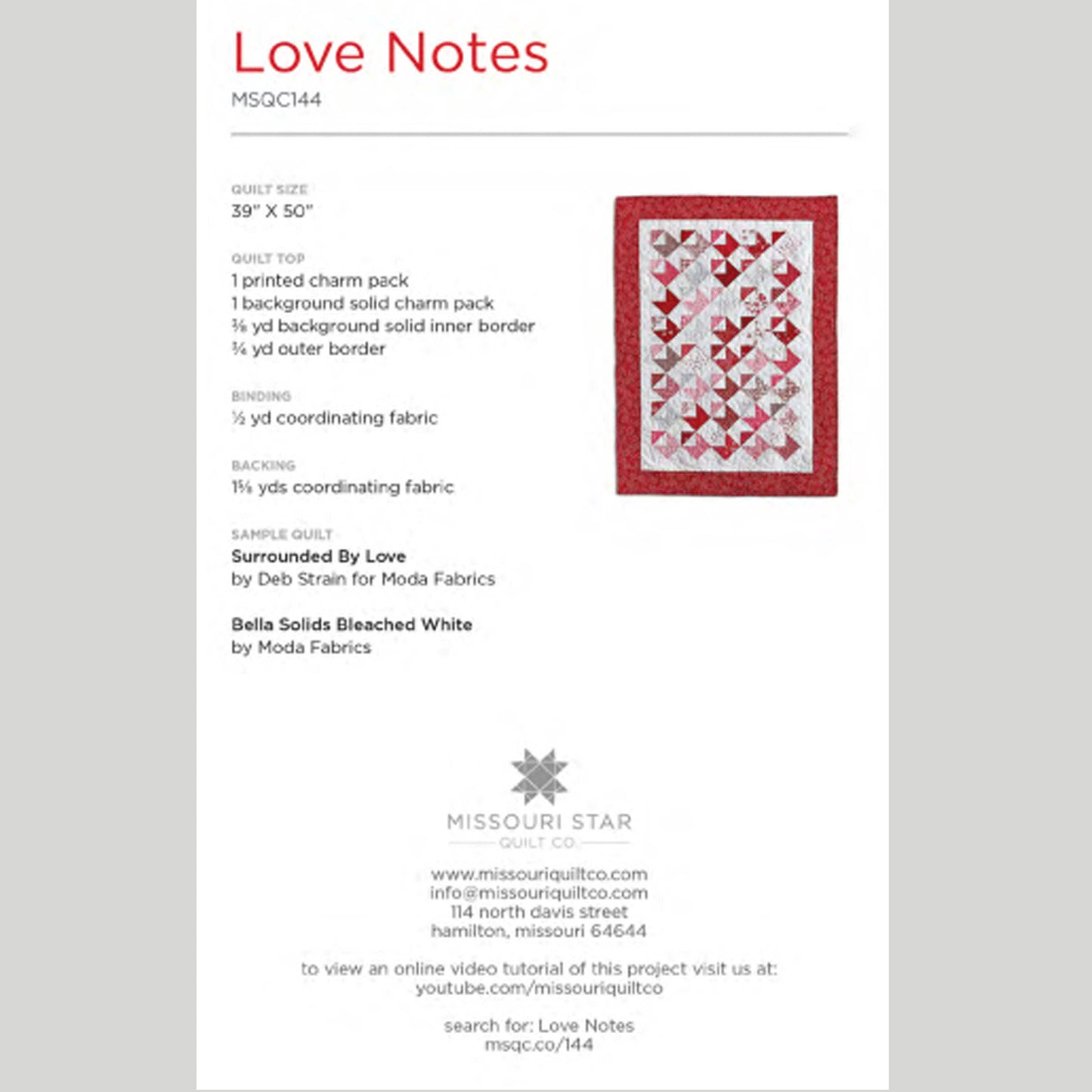 Digital Download - Love Notes Quilt Pattern by Missouri Star Alternative View #1