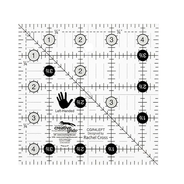 Creative Grids Left Handed Quilt Ruler 4-1/4" Square Primary Image
