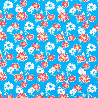 Wild Flour - Tossed Daisies Blue Yardage