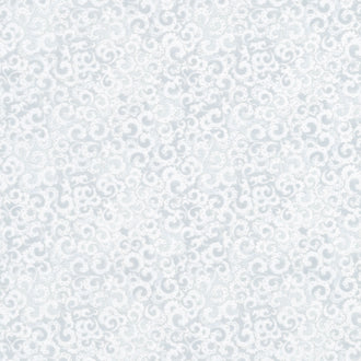 Icicle - Packed Metallic Scrolls White Yardage