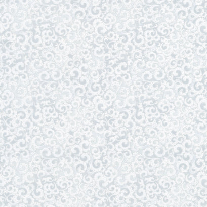 Icicle - Packed Metallic Scrolls White Yardage