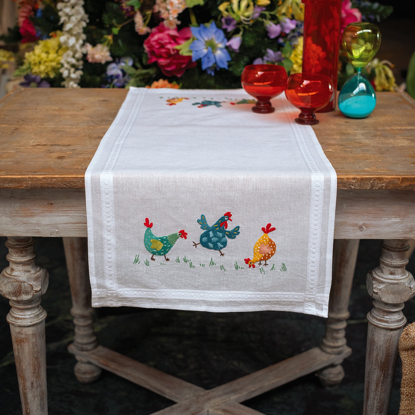 Colorful Chickens Table Runner Embroidery Kit Primary Image