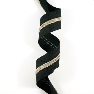 Emmaline #5 Zippers-by-the-Yard - Black with Antique Brass