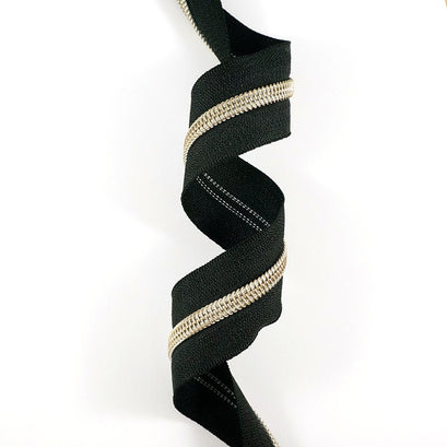 Emmaline #5 Zippers-by-the-Yard - Black with Antique Brass