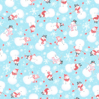 Bundle-Up - Tossed Snowmen Light Blue Yardage