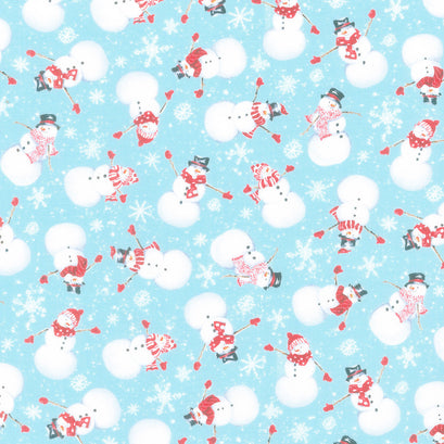 Bundle-Up - Tossed Snowmen Light Blue Yardage