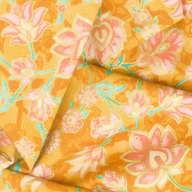Jeweled Leaves - Floral Gold Yardage Alternative View #1
