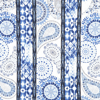 Indigo Splash - Medallion Repeating Stripe White Blue Yardage
