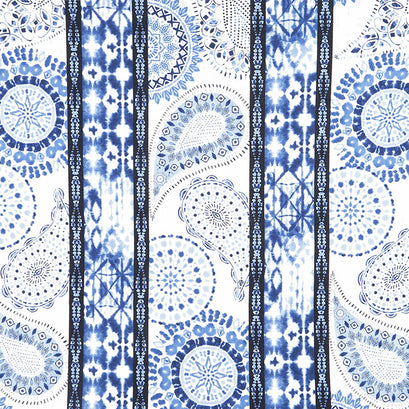 Indigo Splash - Medallion Repeating Stripe White Blue Yardage