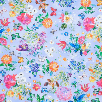 Joyful Meadows - Flowers and Butterflies Periwinkle Yardage