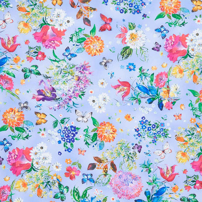 Joyful Meadows - Flowers and Butterflies Periwinkle Yardage