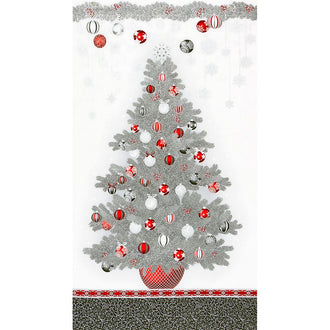 Holiday Flourish Scarlet - Christmas Tree Silver Metallic Panel
