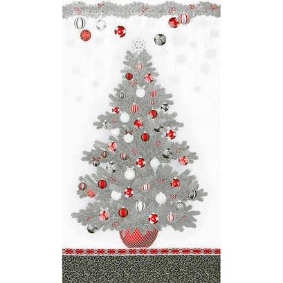 Holiday Flourish Scarlet - Christmas Tree Silver Metallic Panel