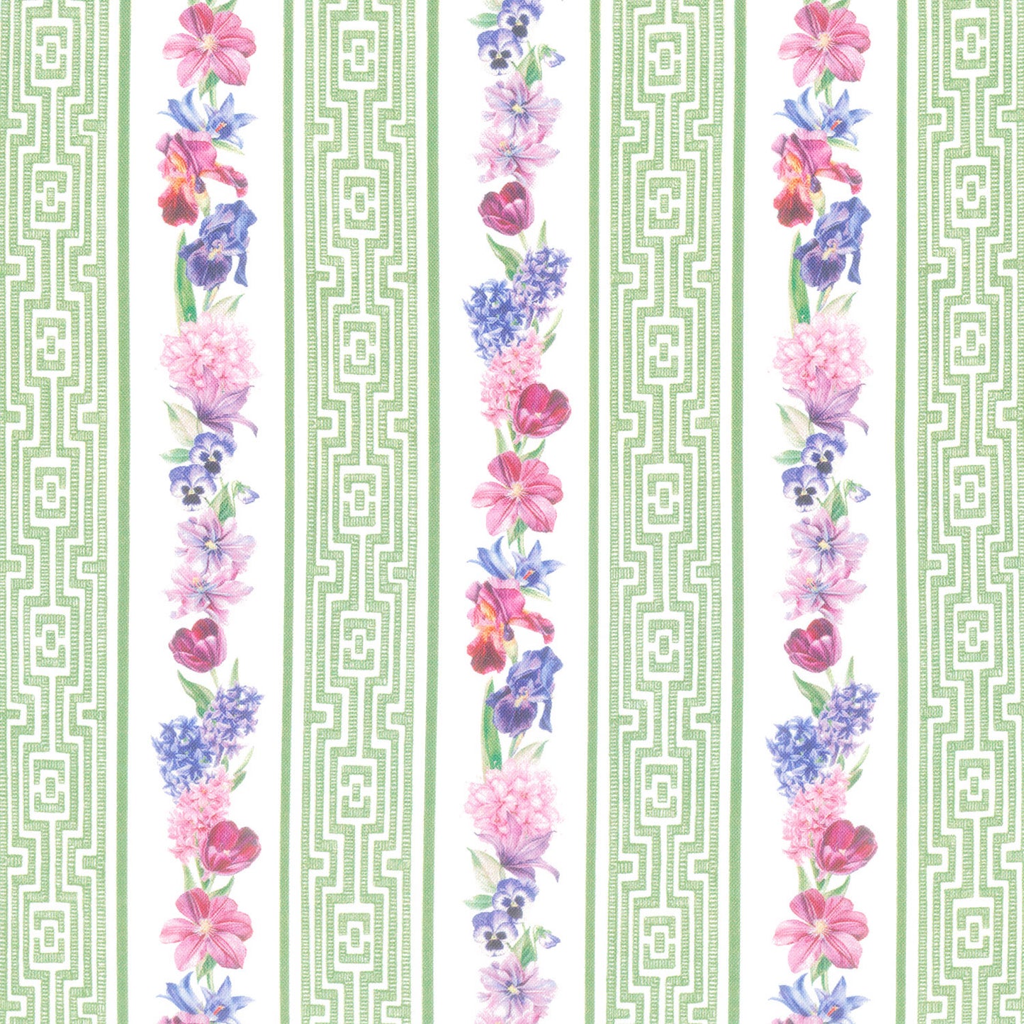 Deborah's Garden - Floral Stripe Green Multi Yardage Primary Image