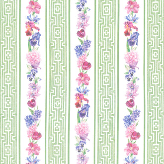 Deborah's Garden - Floral Stripe Green Multi Yardage