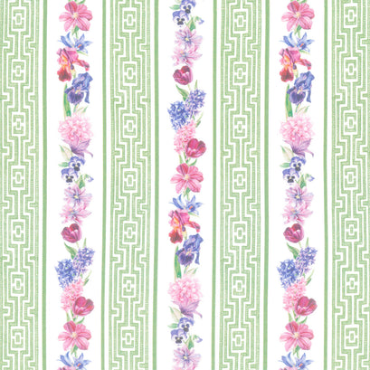 Deborah's Garden - Floral Stripe Green Multi Yardage