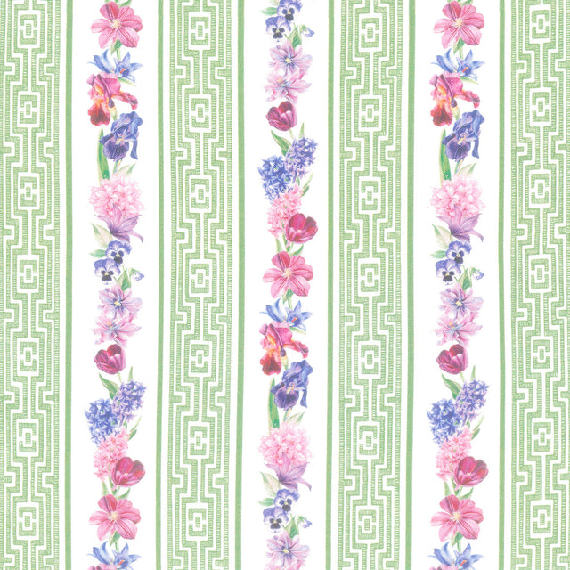Deborah's Garden - Floral Stripe Green Multi Yardage Primary Image