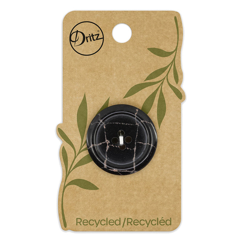 Recycled Plastic 28mm Round Crackle Button - Black Alternative View #1