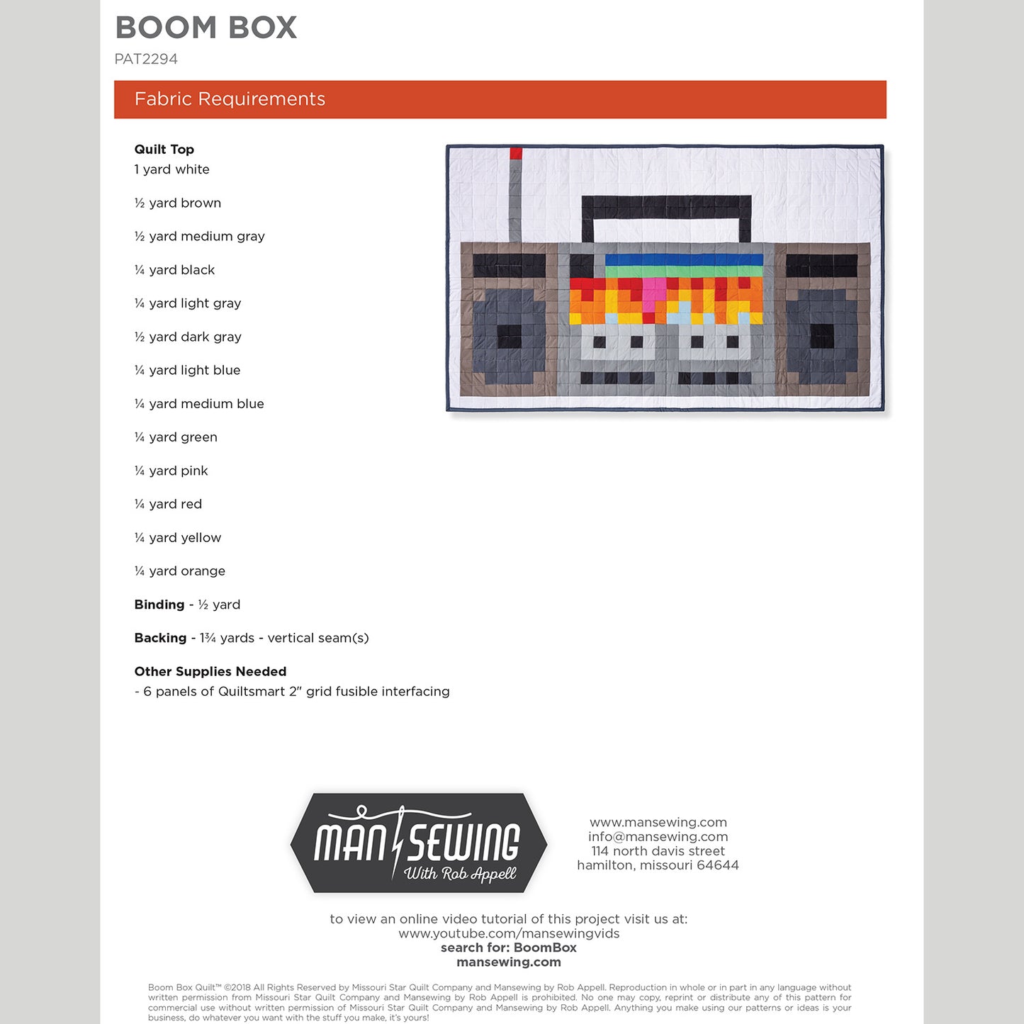 Digital Download - Boom Box Pattern from Man Sewing Alternative View #1