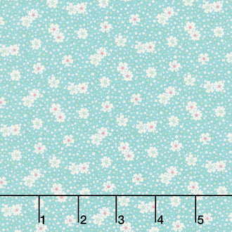 Aunt Grace Calicos - Blooms Aqua Yardage