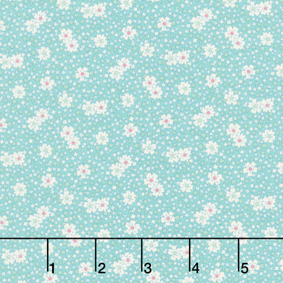 Aunt Grace Calicos - Blooms Aqua Yardage