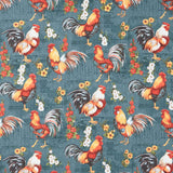 Garden Gate Roosters - Large All Over Teal Yardage Primary Image