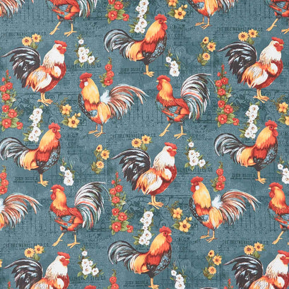 Garden Gate Roosters - Large All Over Teal Yardage