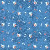 Out to Sea - Tossed Boats Blue Multi Yardage Primary Image