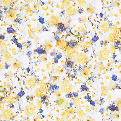 Hand Picked - Forget Me Not Narcissus Pale Yellow Blue Yardage