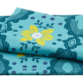 Folk Heart - Flocked Small Aqua 2 Yard Cut