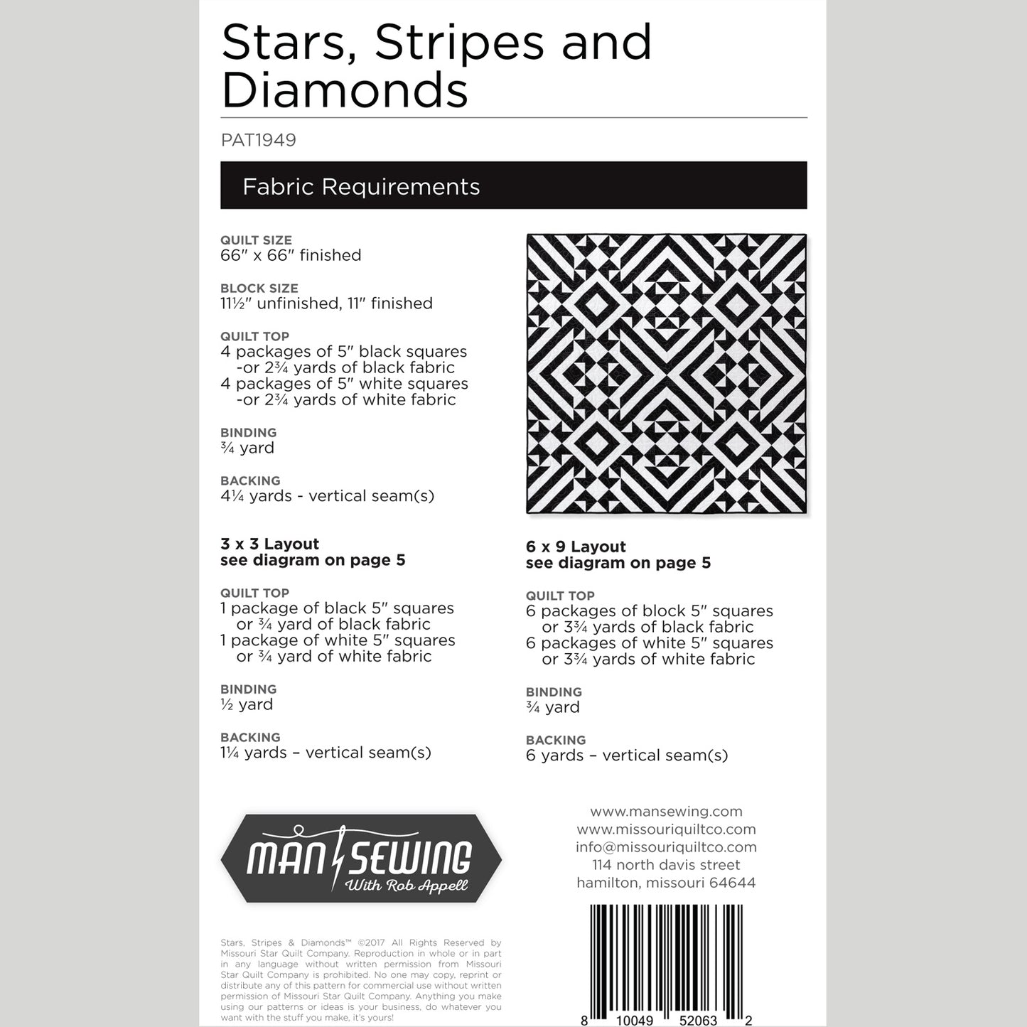 Digital Download - Stars Stripes & Diamonds Quilt Pattern from Man Sewing Alternative View #1