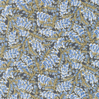 Aurelia - Leaves Blueberry Metallic Yardage