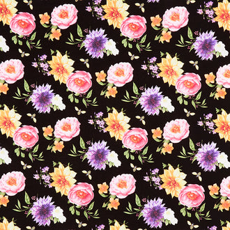 In Bloom - Medium Floral Black Yardage