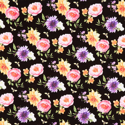 In Bloom - Medium Floral Black Yardage