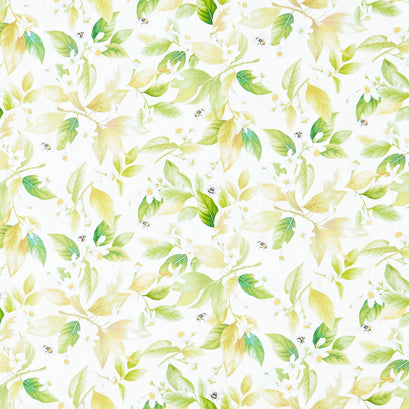 Lemon Bouquet - Lemon Leave and Floral Bee Beige Digitally Printed Yardage
