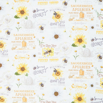 Honey Bee Farm - Vintage Bee Farm Sign Cream Yardage
