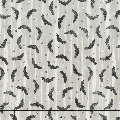 Ghostly Greetings - Bat Skies Granite Grey Yardage