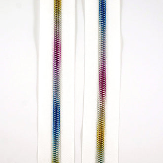 Emmaline #5 Zippers-by-the-Yard - White with Rainbow