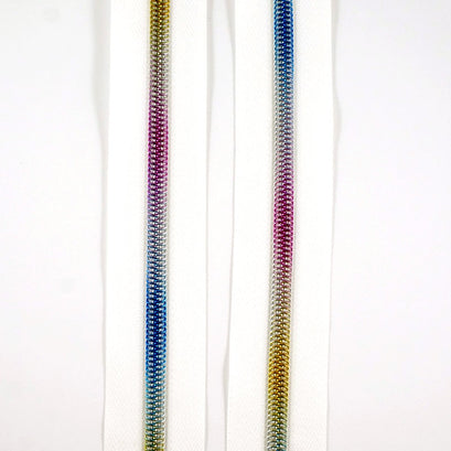 Emmaline #5 Zippers-by-the-Yard - White with Rainbow