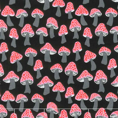 Firefly - Mushrooms Black Metallic Yardage
